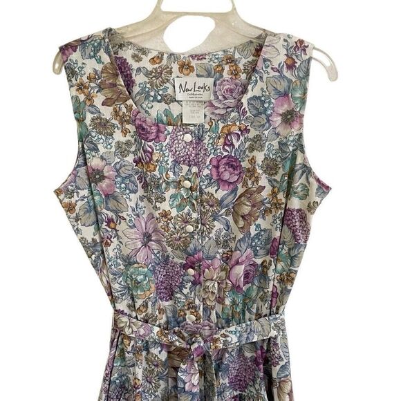 Vintage New Looks Granny floral wide strap belted sundress womens*16 Modest Boho - Picture 11 of 14